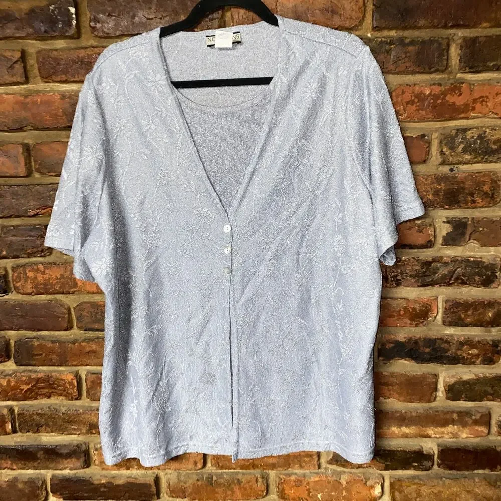 Notations Vintage Gray Textured Knit 2-Piece Cardigan Top Women's Size 1X-